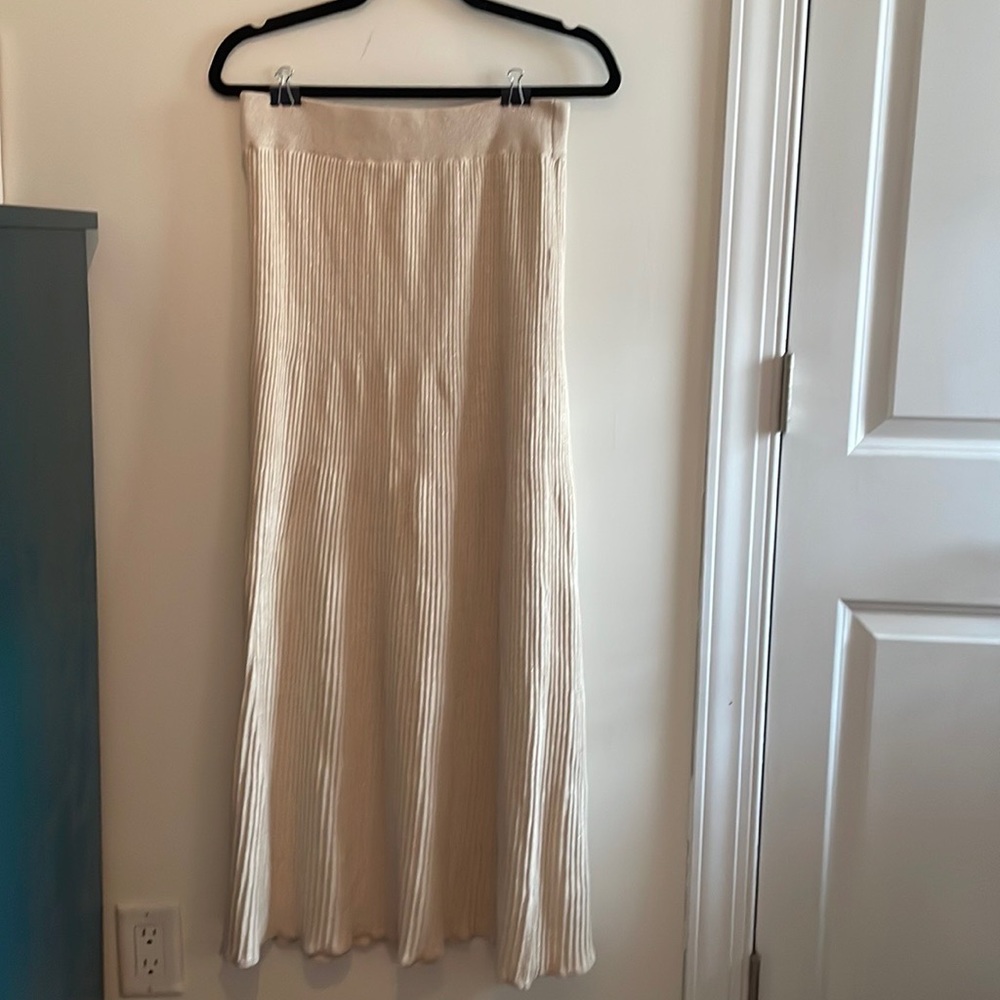 NWT Free People Beige Metallic shine bright ribbed maxi skirt
